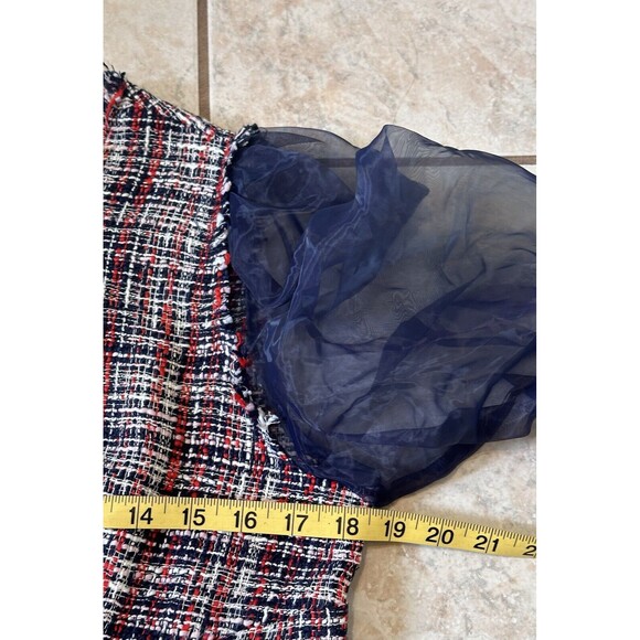 Zara Woman Size M Tweed Organza Puff Sleeve Blouse Boho Grunge Peasant Festival - Picture 10 of 13